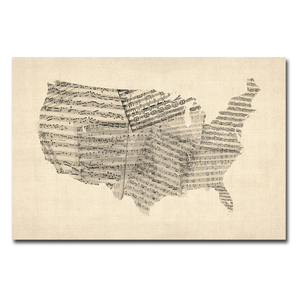 Michael Tompsett USA - Old Sheet Music Map Canvas Art 16 x 24 Image 1