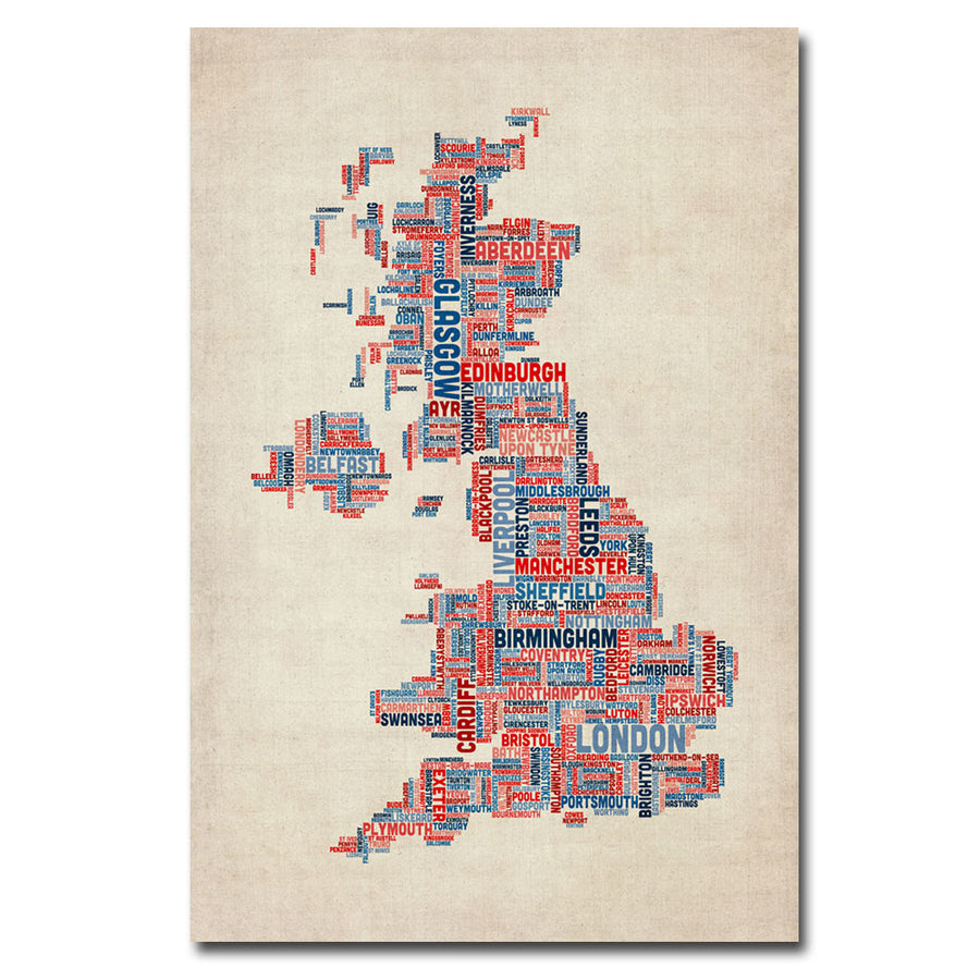 Michael Tompsett UK - Cities Text Map Canvas Art 16 x 24 Image 1