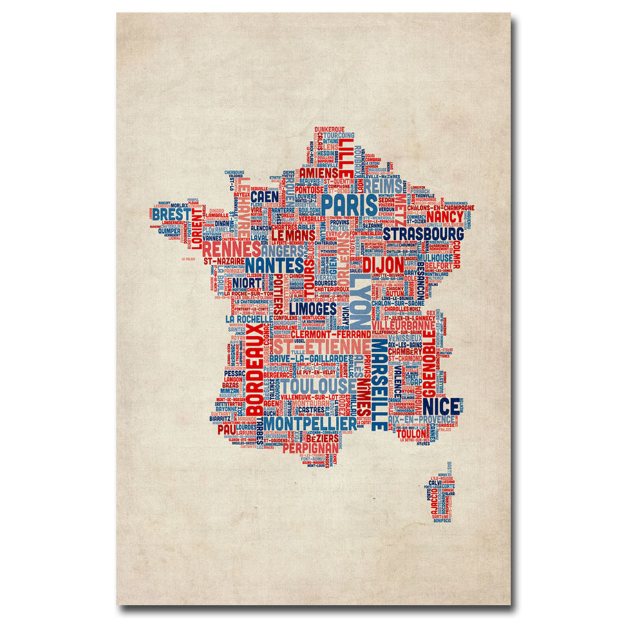 Michael Tompsett France - Cities Text Map Canvas Art 16 x 24 Image 1