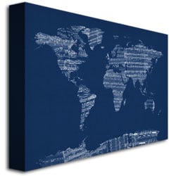 Michael Tompsett Sheet Music World Map in Blue Canvas Art 16 x 24 Image 3