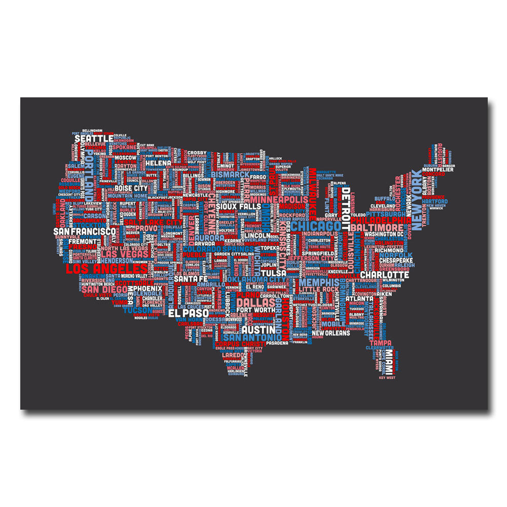 Michael Tompsett US Cities Text Map Canvas Art 16 x 24 Image 1