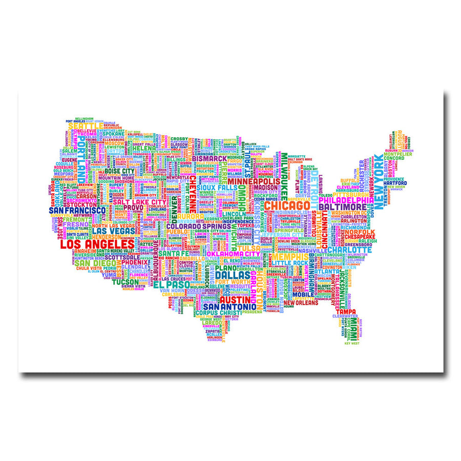 Michael Tompsett US Cities Text Map IV Canvas Art 16 x 24 Image 1