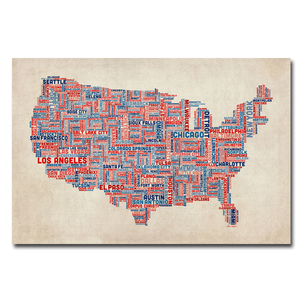 Michael Tompsett US Cities Text Map V Canvas Art 16 x 24 Image 1