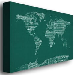Michael Tompsett World Sheet Music Map in Green Canvas Art 16 x 24 Image 3