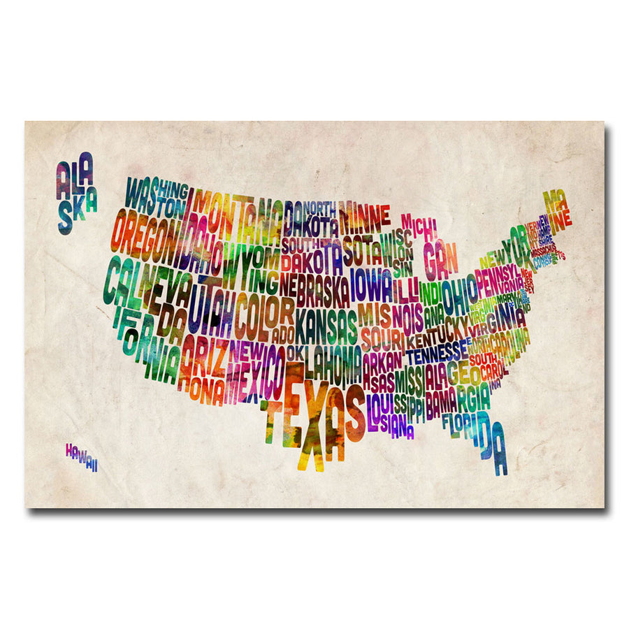 Michael Tompsett US States Text Map Canvas Art 16 x 24 Image 1