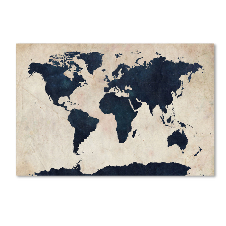 Michael Tompsett World Map - Navy Canvas Art 16 x 24 Image 1