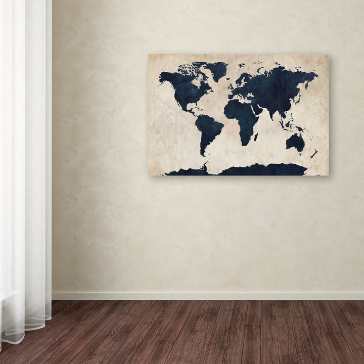 Michael Tompsett World Map - Navy Canvas Art 16 x 24 Image 3