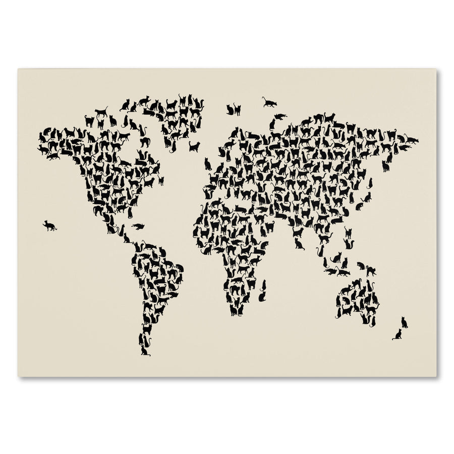 Michael Tompsett Cats World Map 2 Canvas Art 16 x 24 Image 1