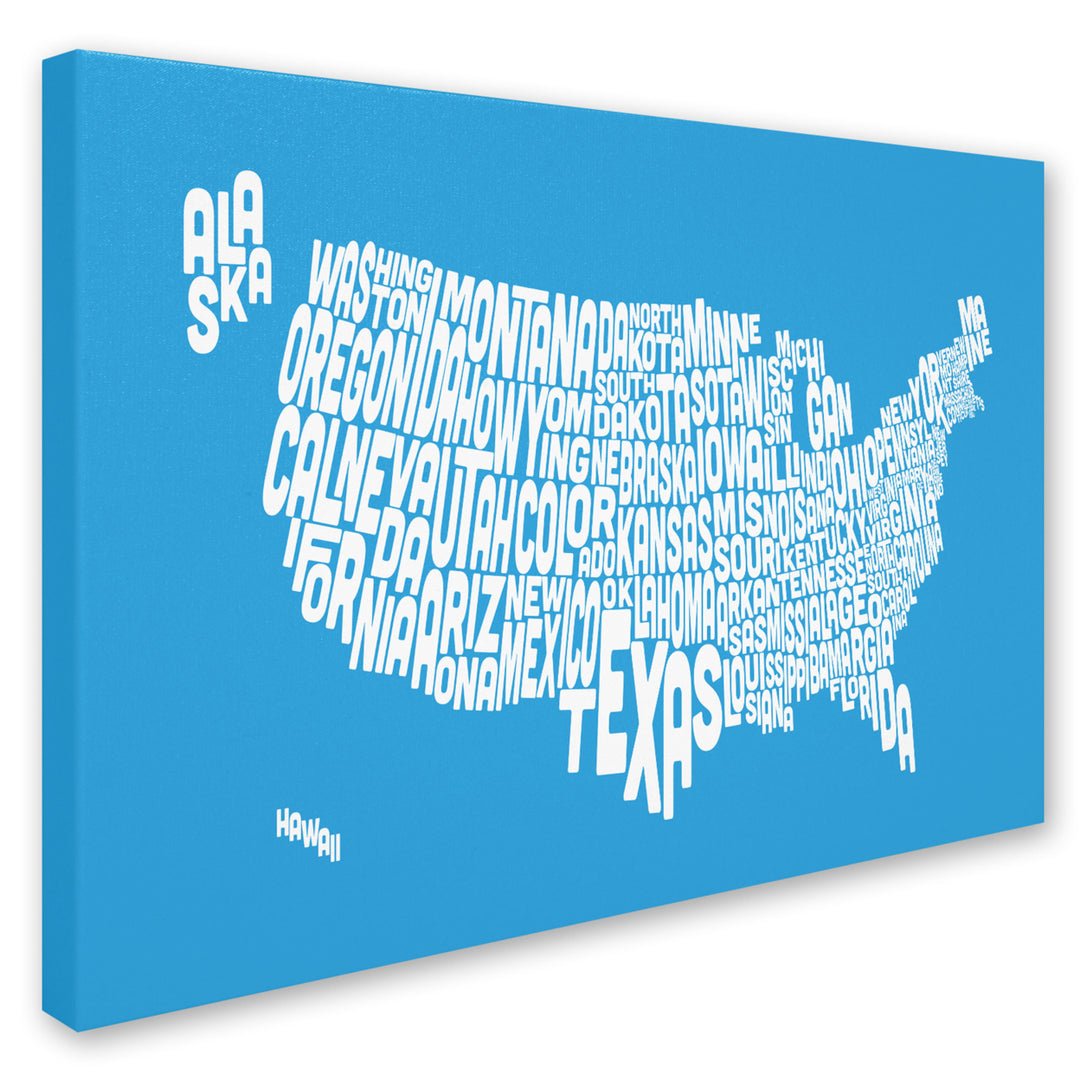 Michael Tompsett AZUL-USA States Text Map Canvas Art 16 x 24 Image 2