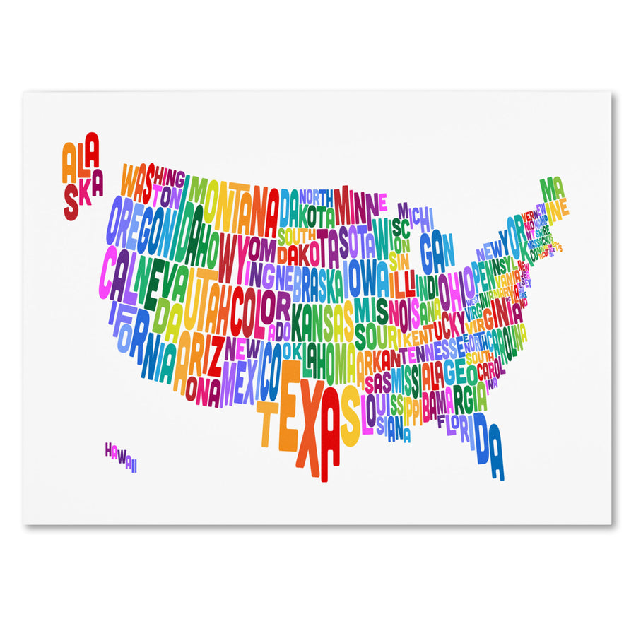 Michael Tompsett USA States Text Map 3 Canvas Art 16 x 24 Image 1