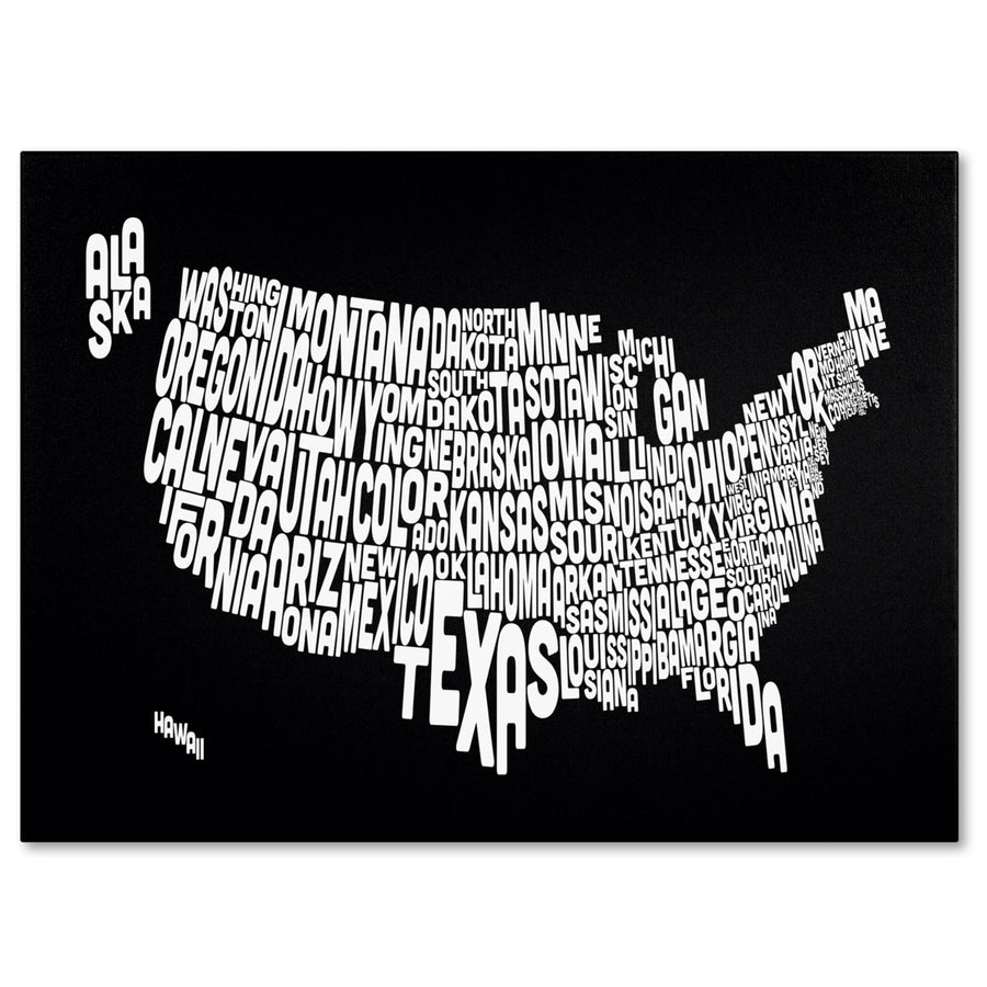 Michael Tompsett BLACK-USA States Text Map Canvas Art 16 x 24 Image 1