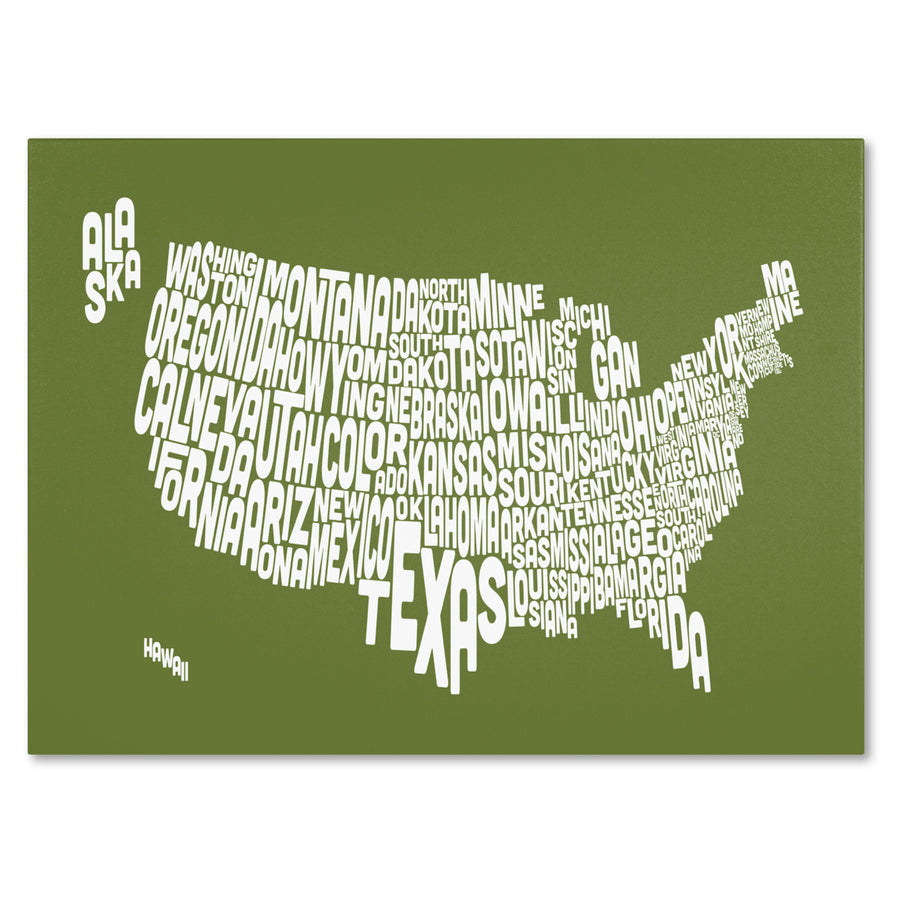 Michael Tompsett OLIVE-USA States Text Map Canvas Art 16 x 24 Image 1