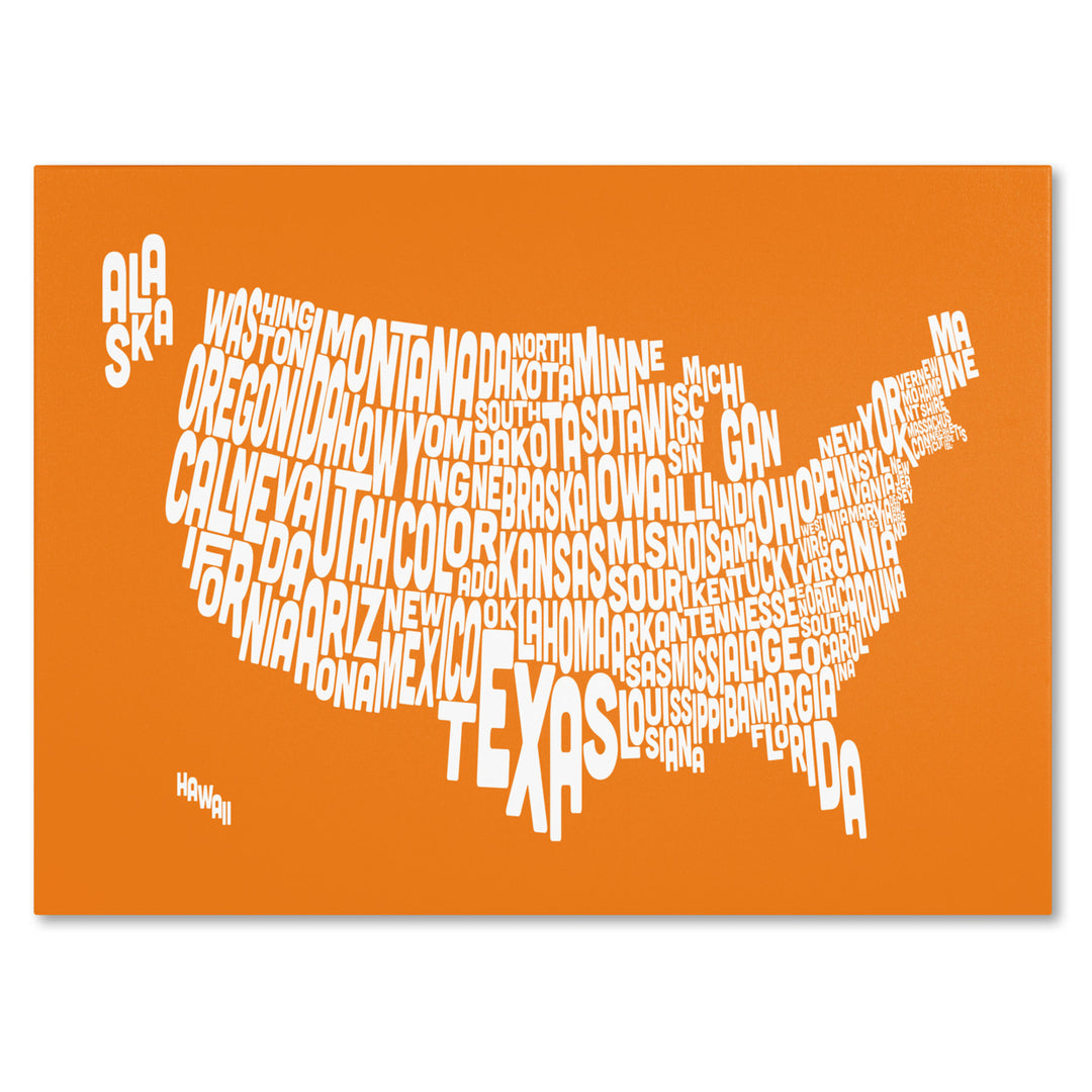 Michael Tompsett ORANGE-USA States Text Map Canvas Art 16 x 24 Image 1