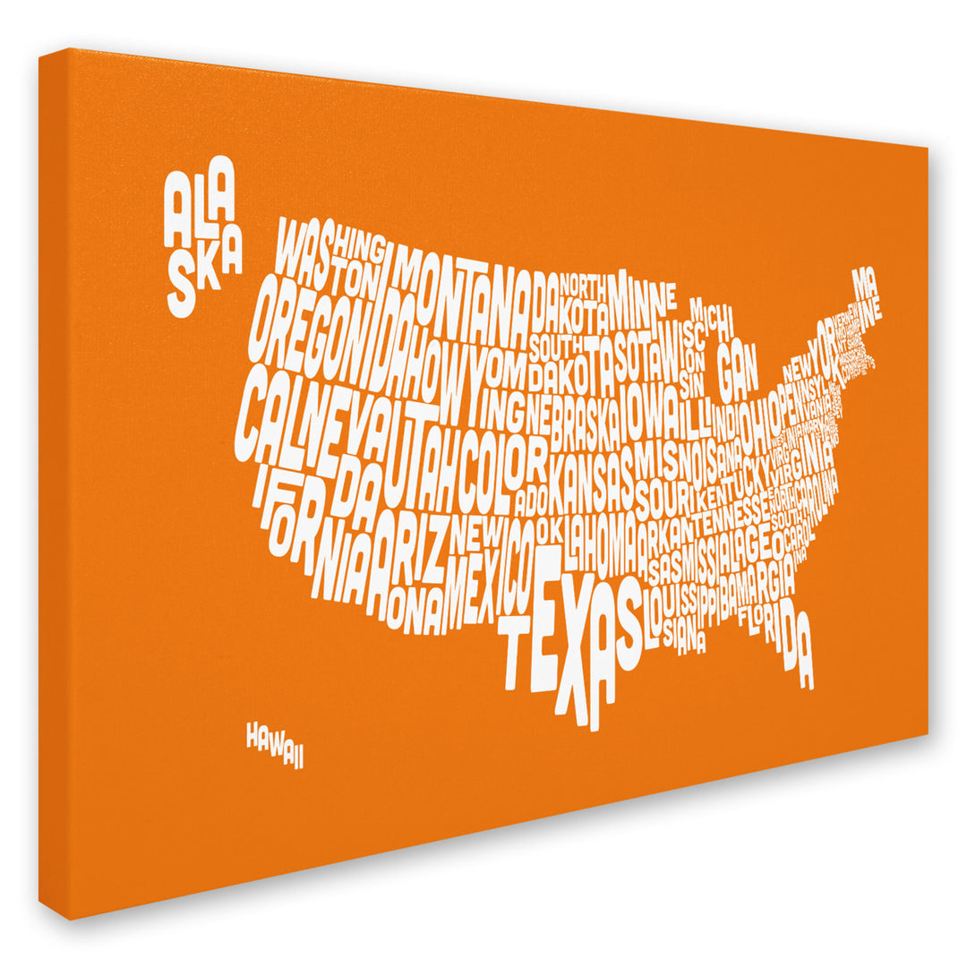 Michael Tompsett ORANGE-USA States Text Map Canvas Art 16 x 24 Image 2