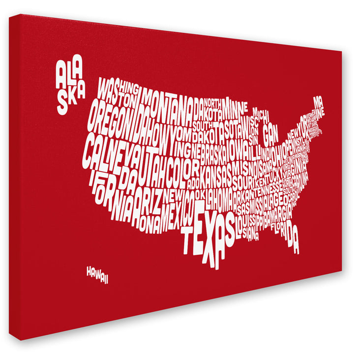 Michael Tompsett RED-USA States Text Map Canvas Art 16 x 24 Image 2