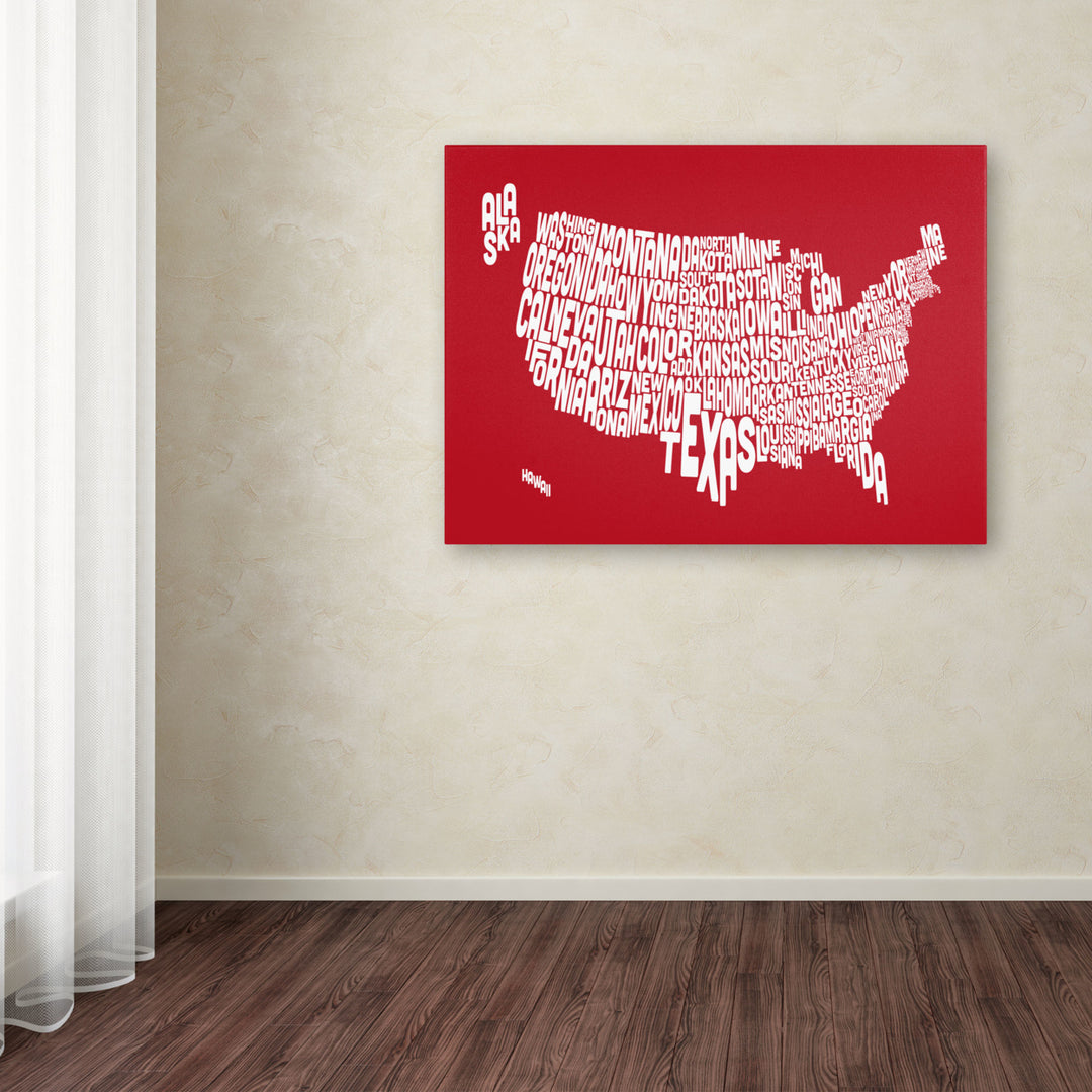 Michael Tompsett RED-USA States Text Map Canvas Art 16 x 24 Image 3