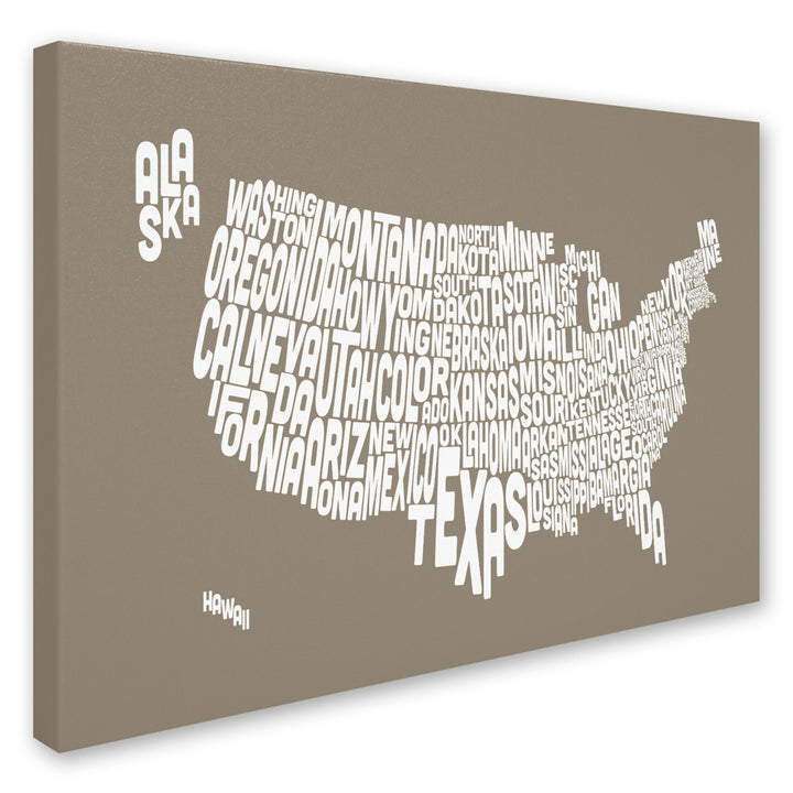 Michael Tompsett TAUPE-USA States Text Map Canvas Art 16 x 24 Image 2