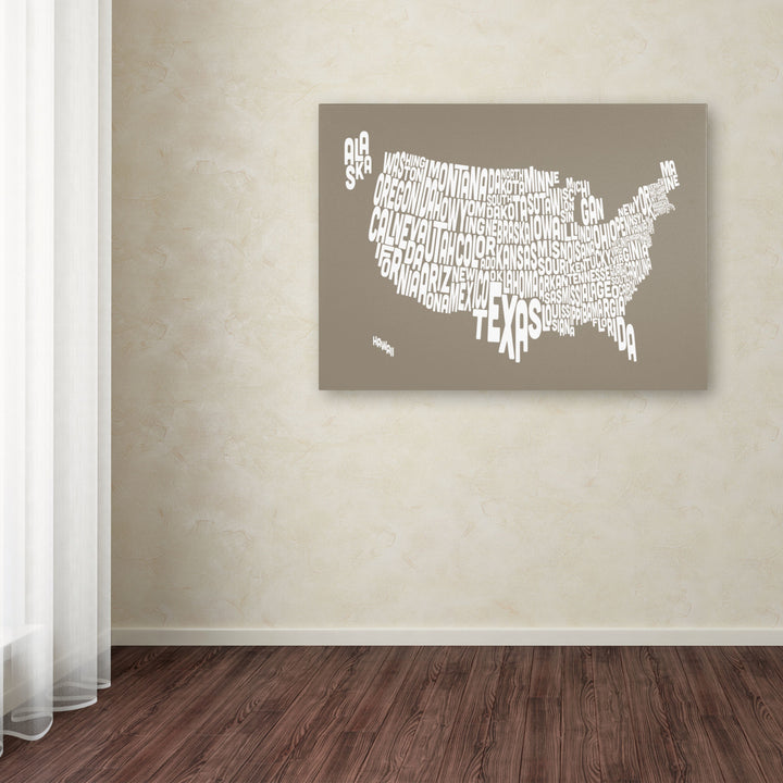 Michael Tompsett TAUPE-USA States Text Map Canvas Art 16 x 24 Image 3