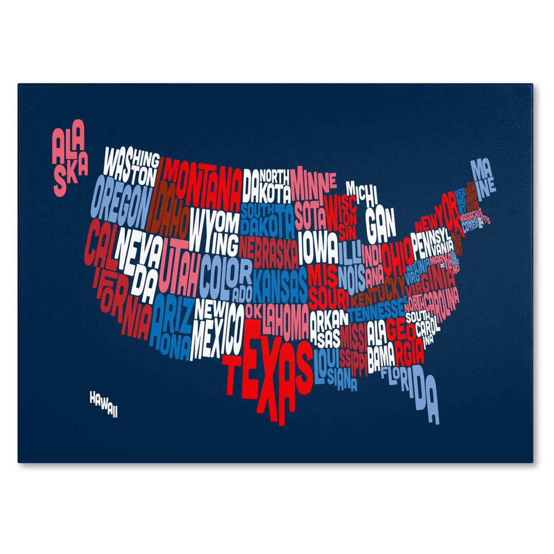 Michael Tompsett USA States Txt Map 2 Canvas Art 16 x 24 Image 1