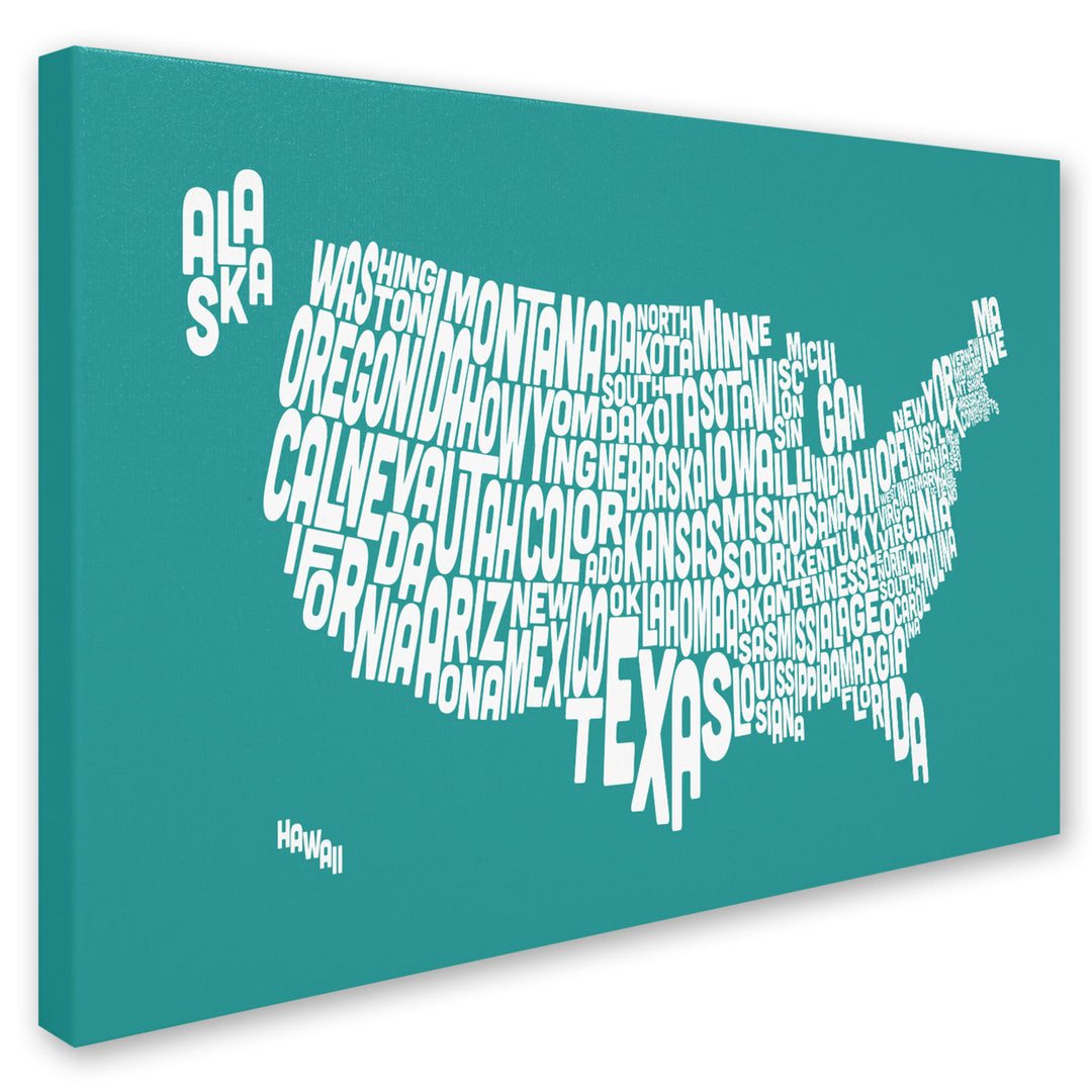 Michael Tompsett TURQOISE-USA States Text Map Canvas Art 16 x 24 Image 2