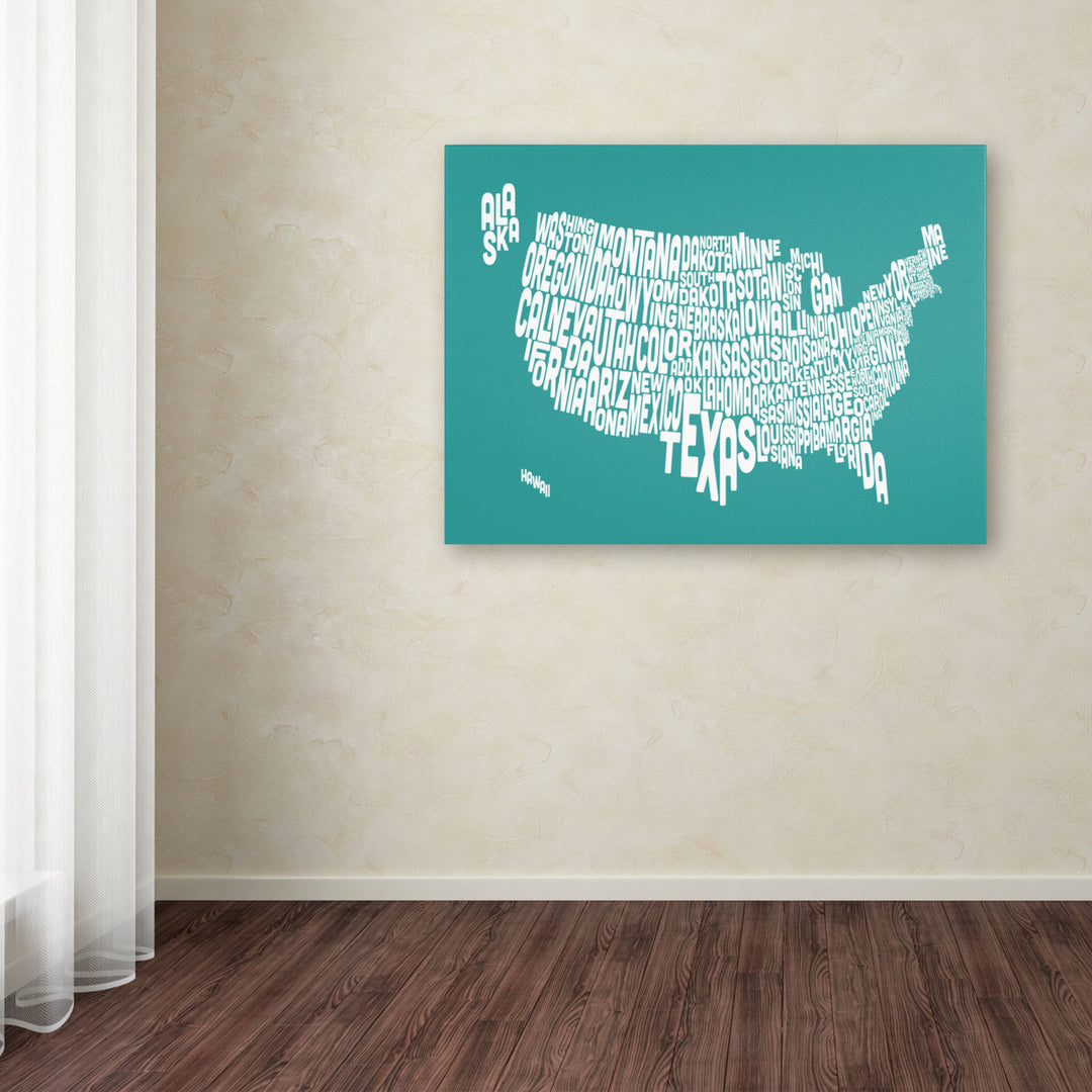 Michael Tompsett TURQOISE-USA States Text Map Canvas Art 16 x 24 Image 3