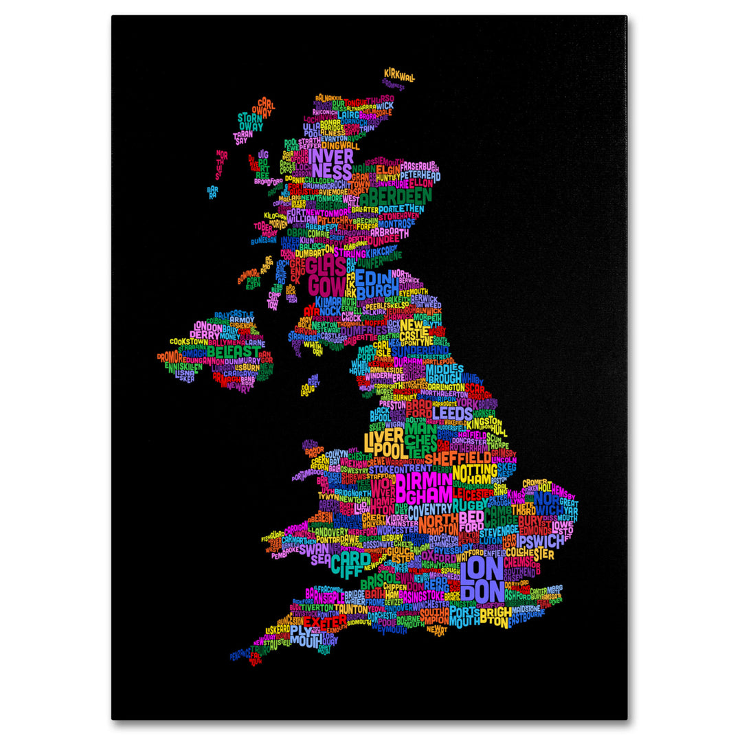 Michael Tompsett UK Cities Text Map 5 Canvas Art 16 x 24 Image 1