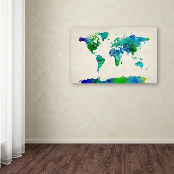 Michael Tompsett World Map Watercolor Canvas Art 16 x 24 Image 3