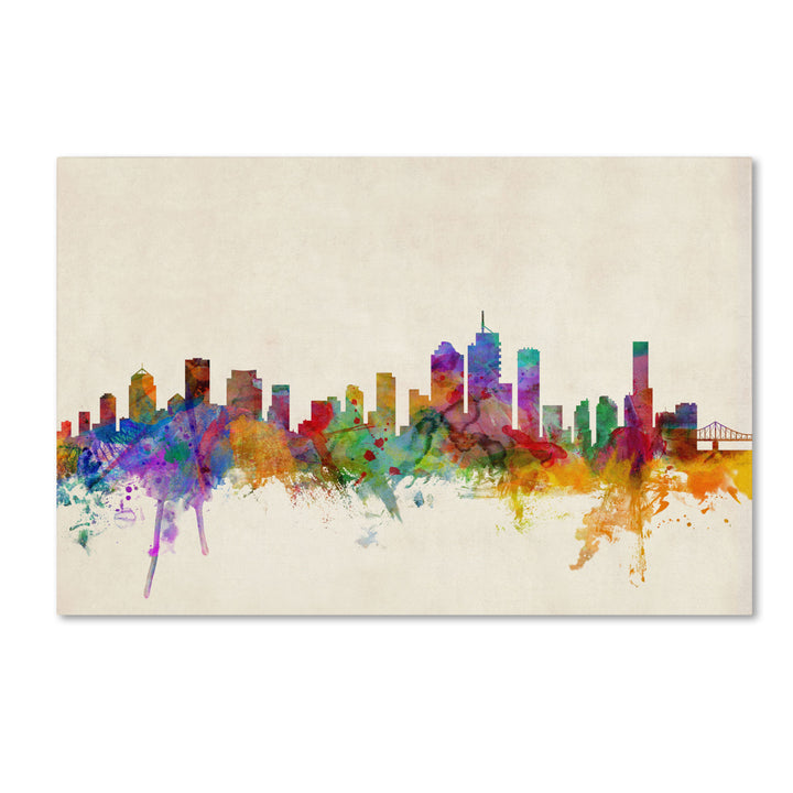 Michael Tompsett Brisbane Watercolor Skyline Canvas Art 16 x 24 Image 1