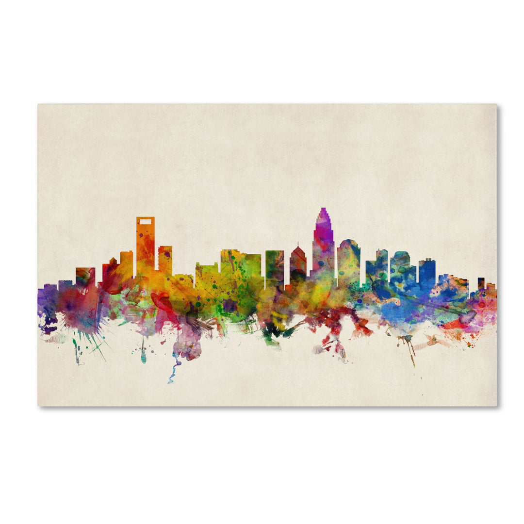 Michael Tompsett Charlotte Watercolor Skyline Canvas Art 16 x 24 Image 1