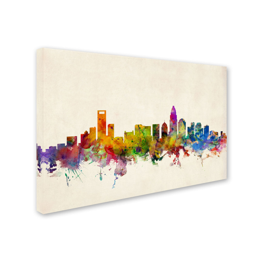 Michael Tompsett Charlotte Watercolor Skyline Canvas Art 16 x 24 Image 2