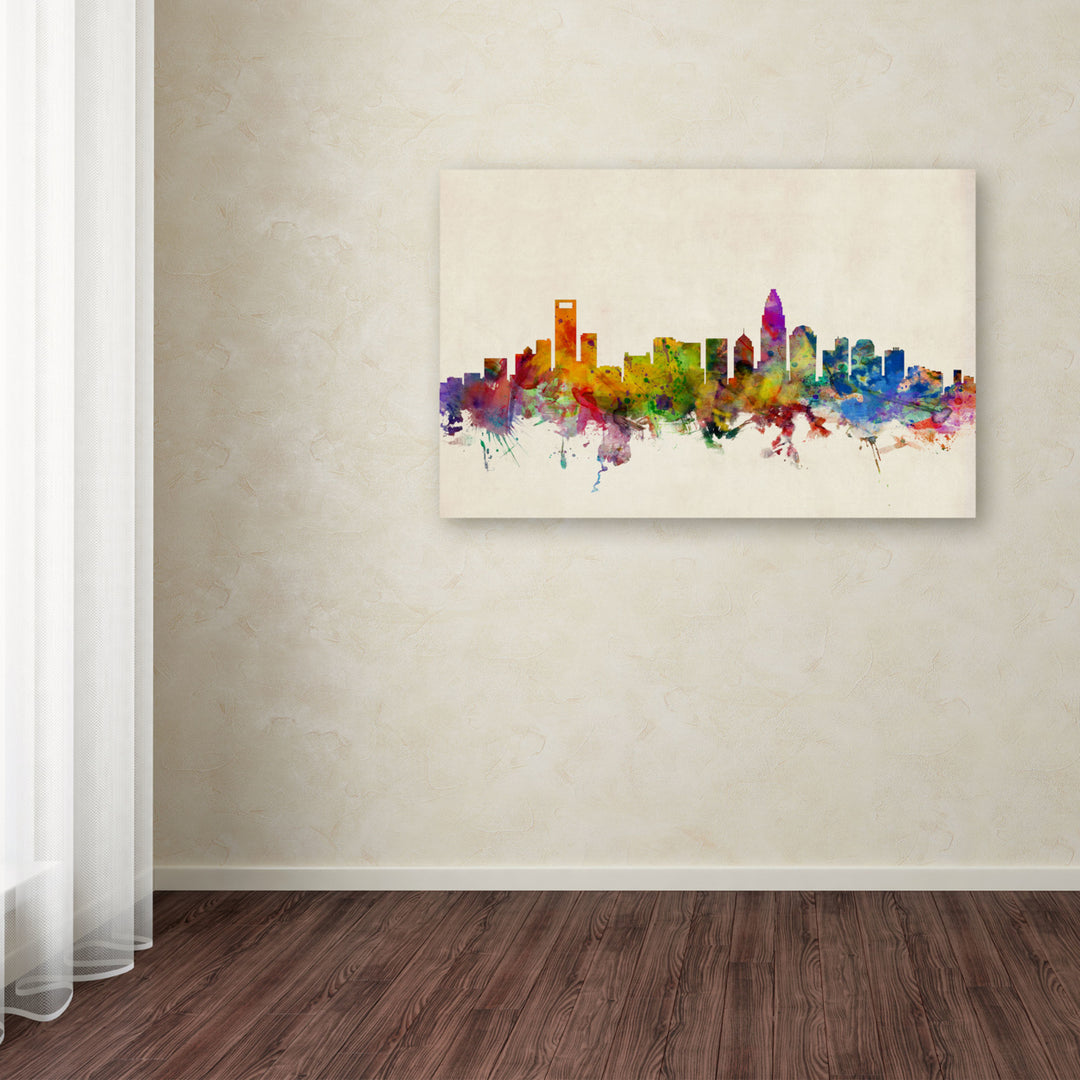 Michael Tompsett Charlotte Watercolor Skyline Canvas Art 16 x 24 Image 3