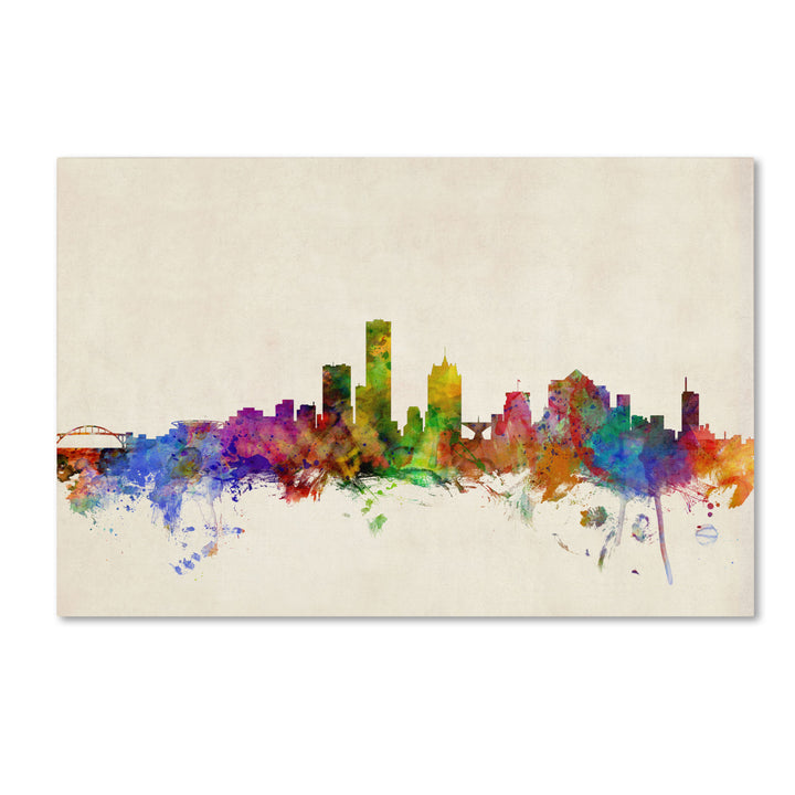 Michael Tompsett Milwaukee Watercolor Skyline Canvas Art 16 x 24 Image 1