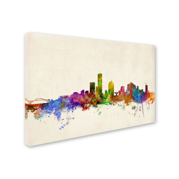 Michael Tompsett Milwaukee Watercolor Skyline Canvas Art 16 x 24 Image 2