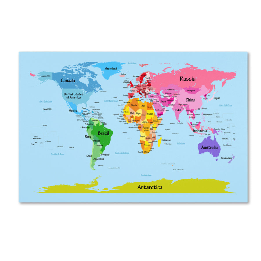 Michael Tompsett World Map for Kids Canvas Art 16 x 24 Image 1