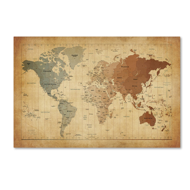 Michael Tompsett Time Zones Map of the World Canvas Art 16 x 24 Image 1