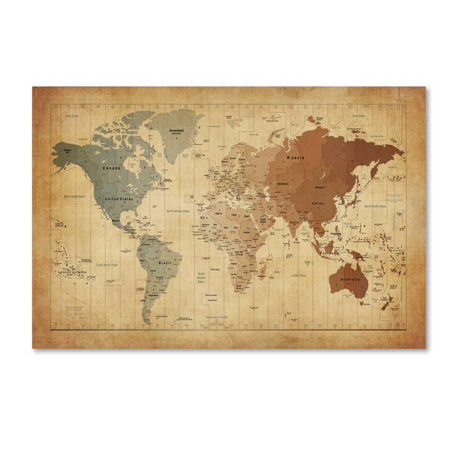 Michael Tompsett Time Zones Map of the World Canvas Art 16 x 24 Image 1