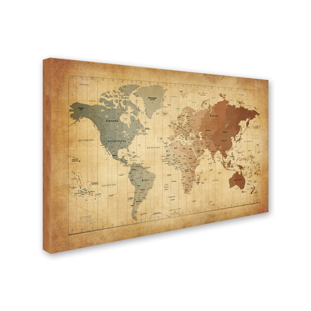 Michael Tompsett Time Zones Map of the World Canvas Art 16 x 24 Image 2