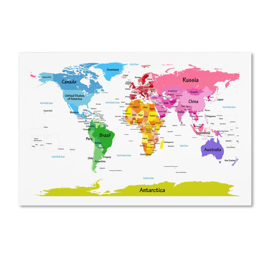 Michael Tompsett World Map for Kids II Canvas Art 16 x 24 Image 1