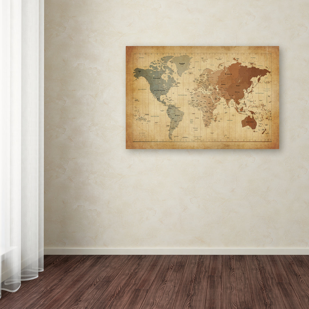 Michael Tompsett Time Zones Map of the World Canvas Art 16 x 24 Image 3