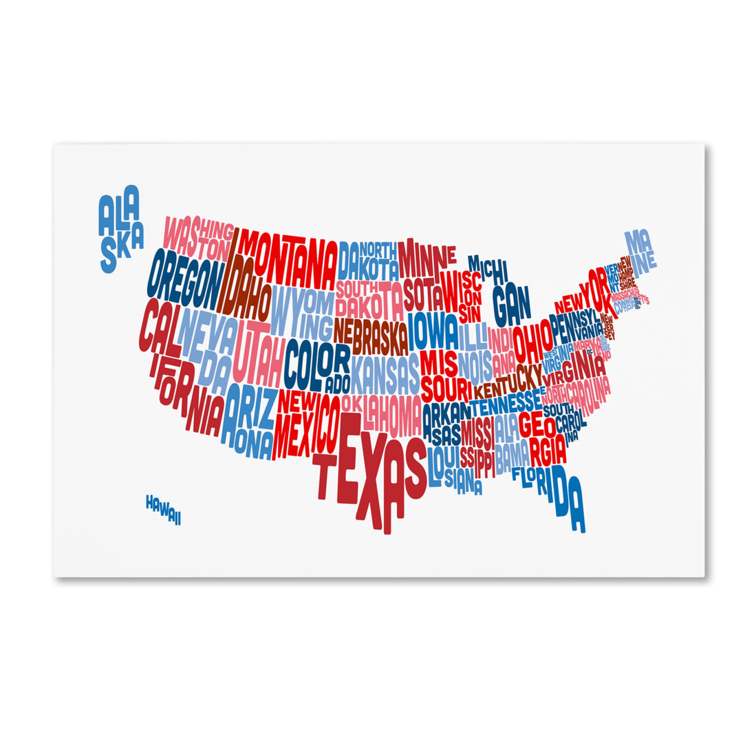 Michael Tompsett United States Typography Text Map Canvas Art 16 x 24 Image 1