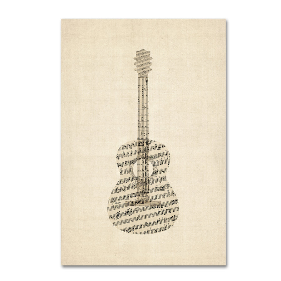 Michael Tompsett Acoustic Guitar Old Sheet Music Canvas Art 16 x 24 Image 1