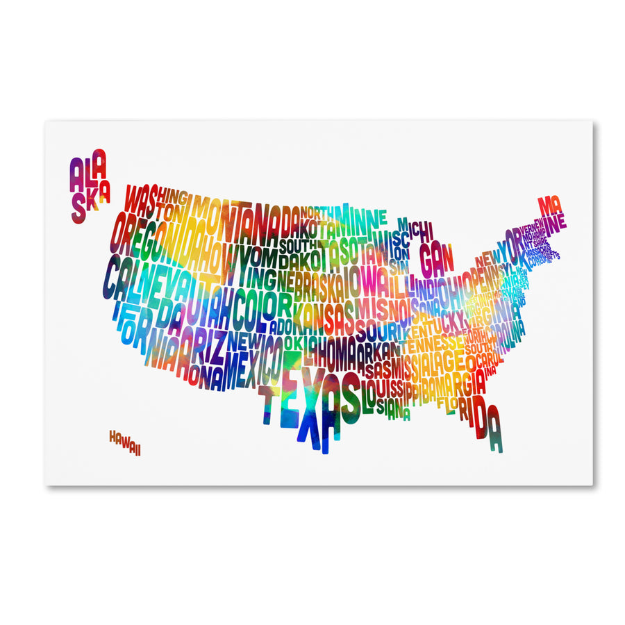 Michael Tompsett United States Typography Text Map 2 Canvas Art 16 x 24 Image 1