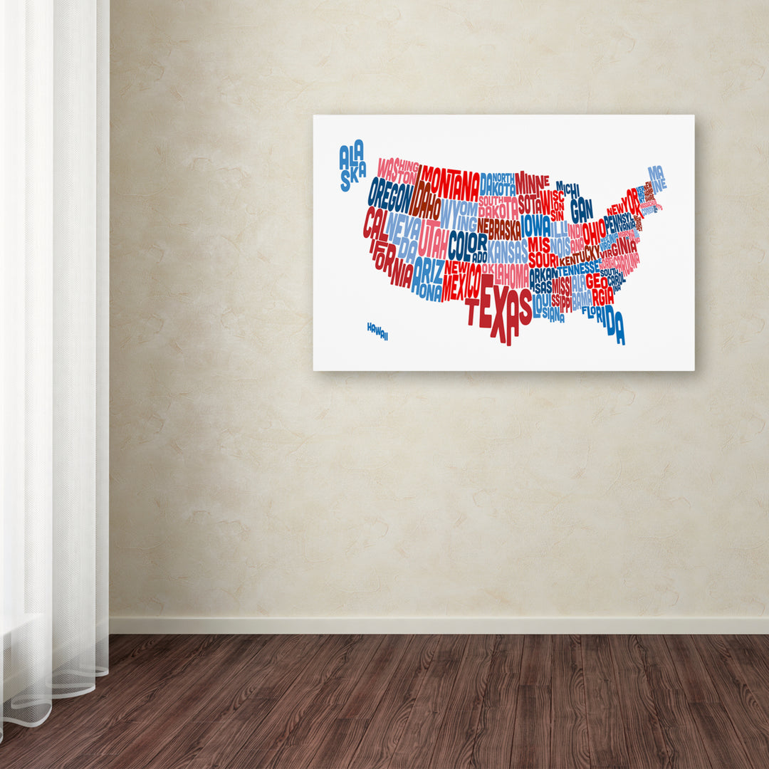 Michael Tompsett United States Typography Text Map Canvas Art 16 x 24 Image 3