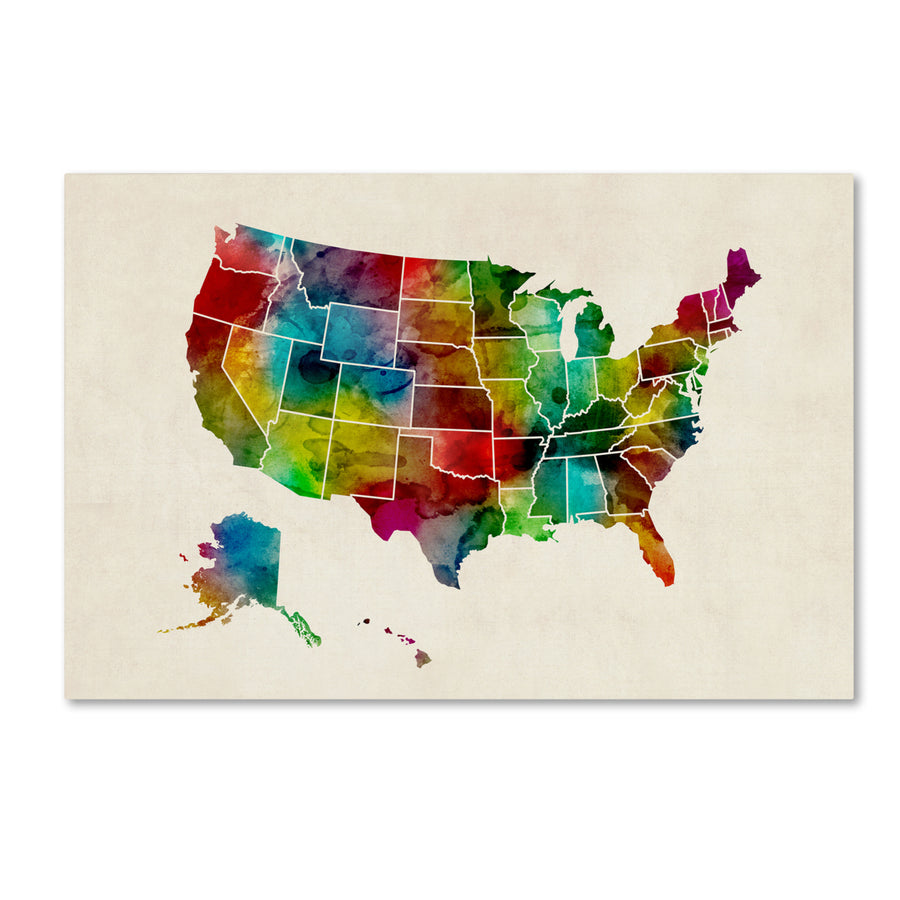 Michael Tompsett United States Watercolor Map 2 Canvas Art 16 x 24 Image 1