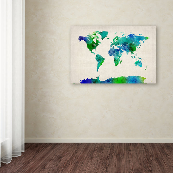 Michael Tompsett Watercolor Map of the World Canvas Art 16 x 24 Image 3