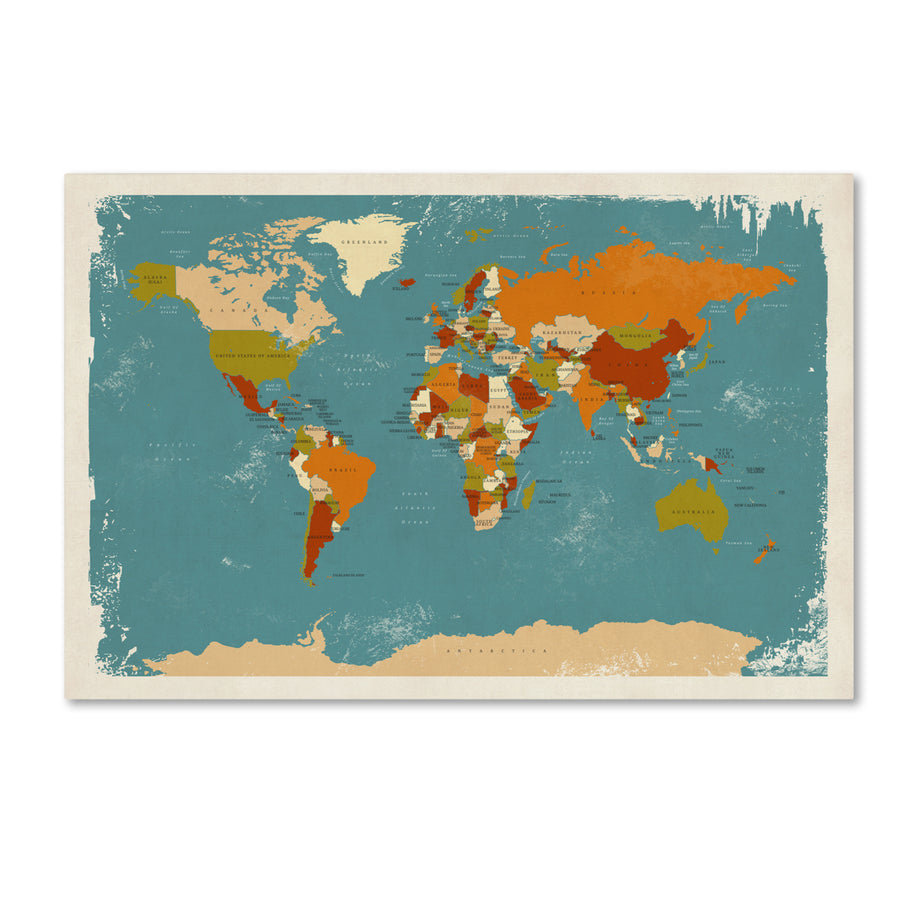 Michael Tompsett Retro Political Map of the World 3 Canvas Art 16 x 24 Image 1