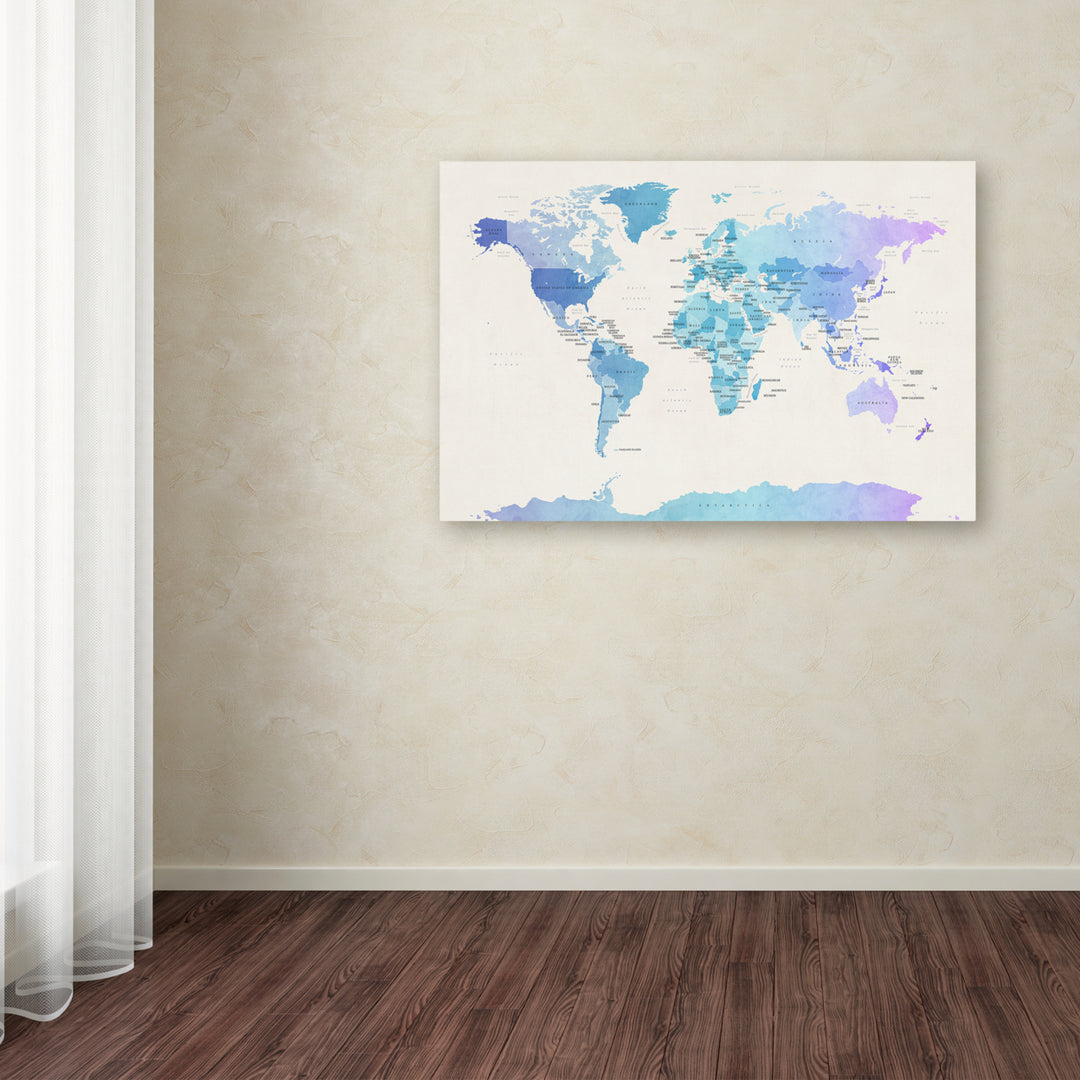 Michael Tompsett Watercolour Political Map of the World Canvas Art 16 x 24 Image 3