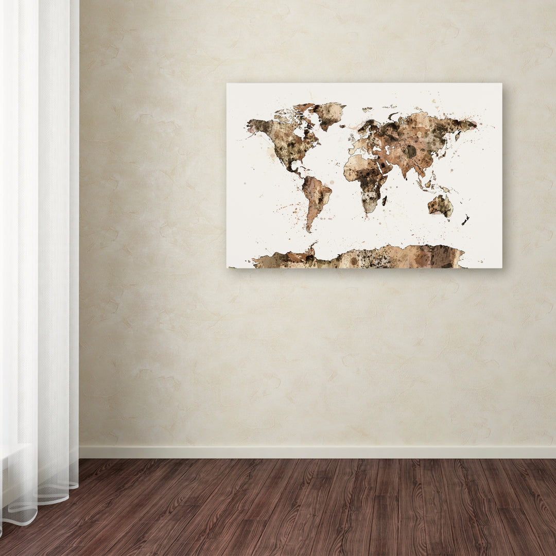 Michael Tompsett Map of the World Sepia Watercolor Canvas Art 16 x 24 Image 3