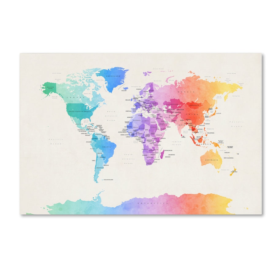 Michael Tompsett Watercolor Political World Map Canvas Art 16 x 24 Image 1