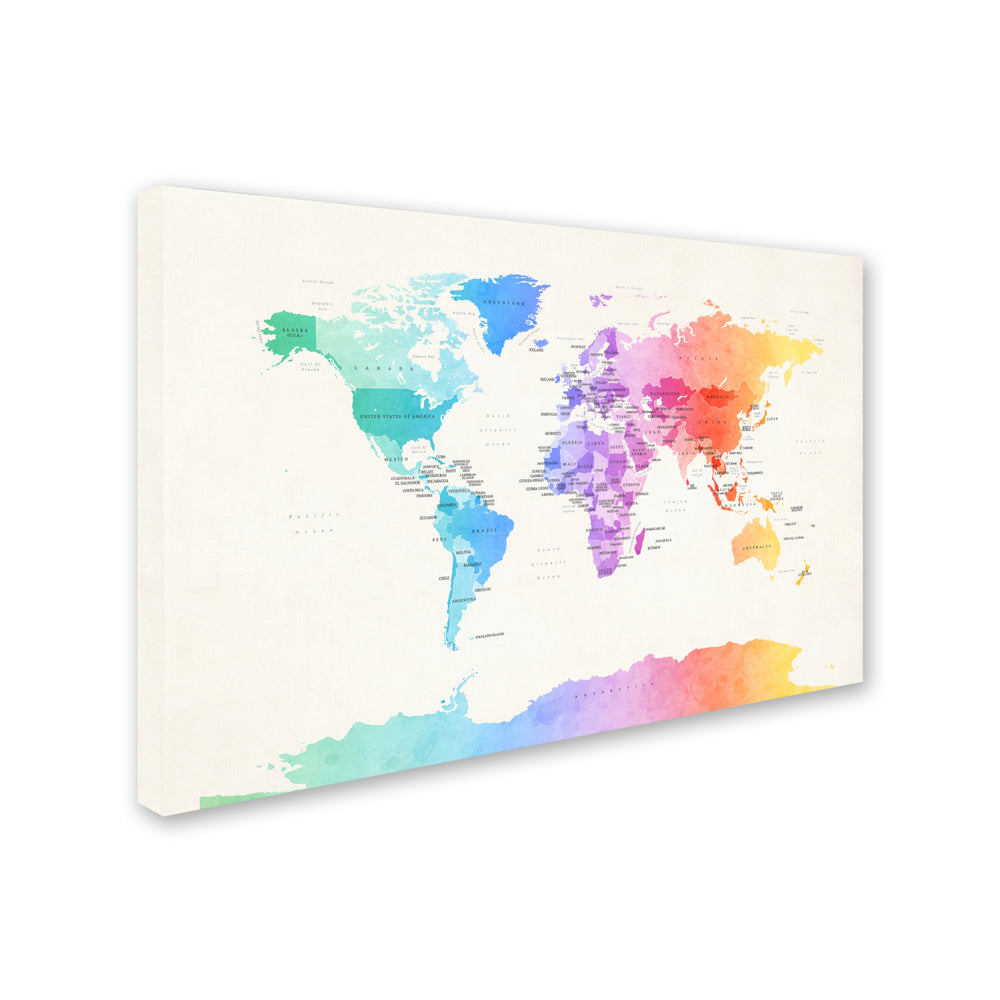 Michael Tompsett Watercolor Political World Map Canvas Art 16 x 24 Image 2